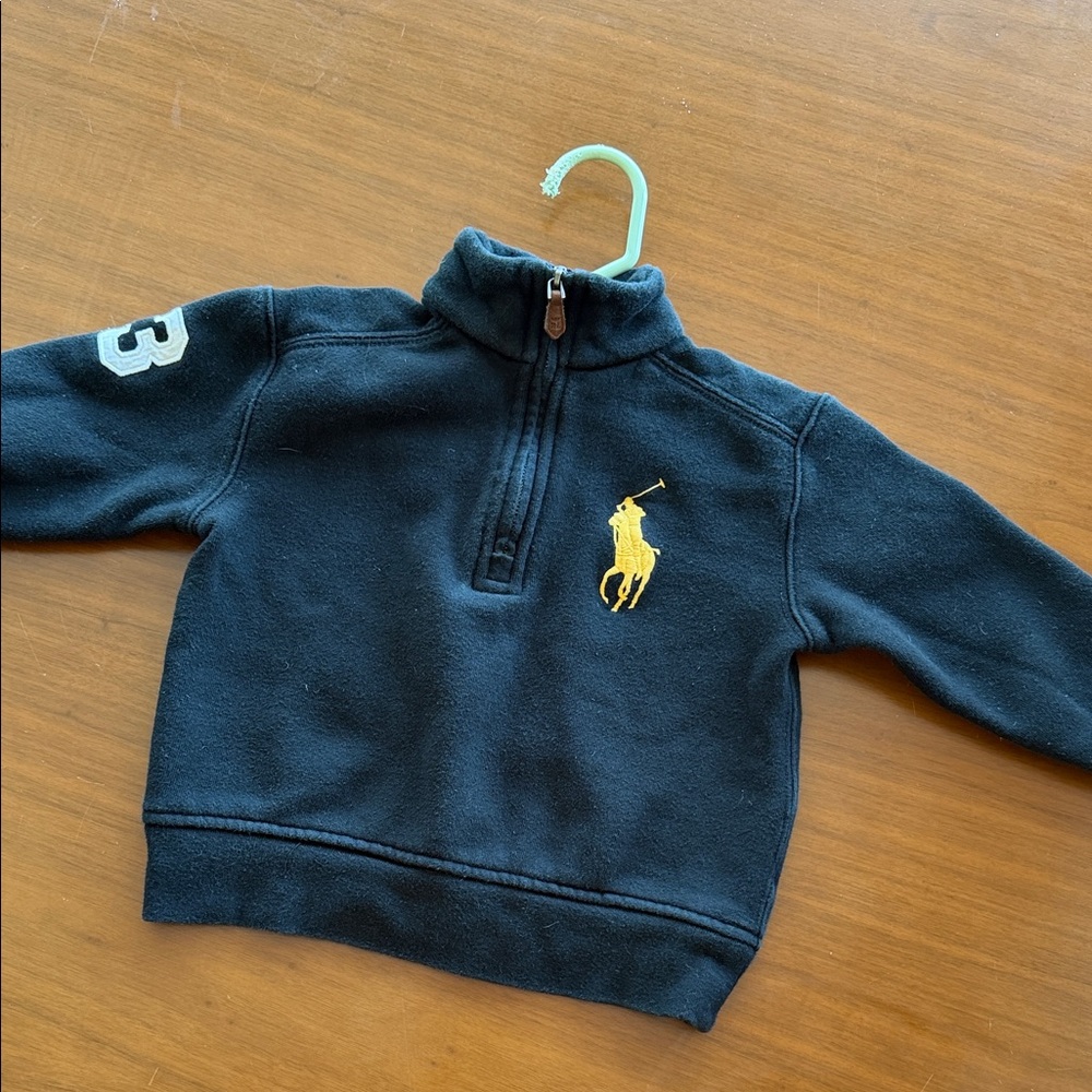Polo by Ralph Lauren Kids Navy Quarter-Zip Fleece with Yellow Pony